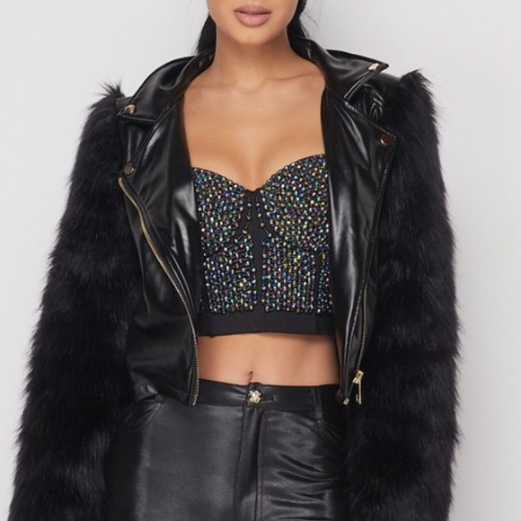 Lavish B Jackets & Blazers - Midnight Hour Faux Fur and Leather Jacket